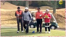 ゴルフ対決　プロゴルファー高橋勝成　ラインに向かって正しく打ち出す練習