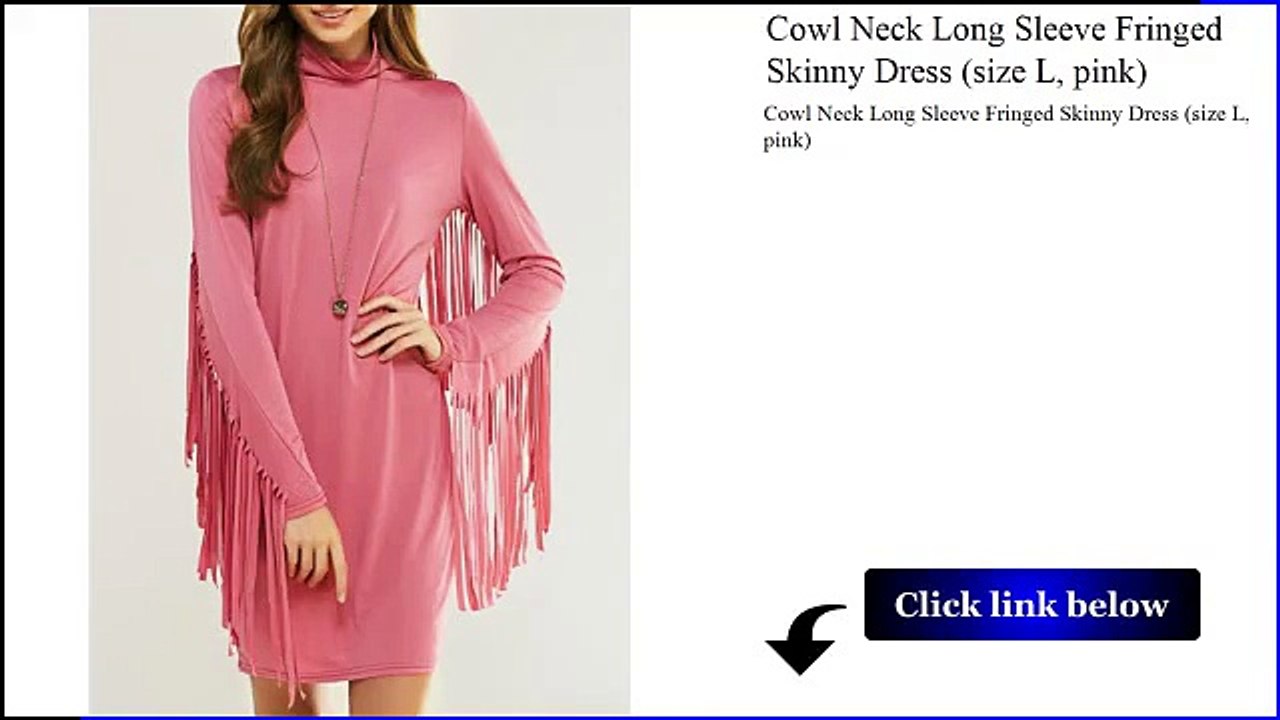 Cowl Neck Long Sleeve Fringed Skinny Dress size L pink