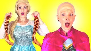 Frozen Anna Loses Her Hair! w/ Elsa, Spiderman vs Maleficent & Joker, Candy, Mermaids. Webs & Tiaras