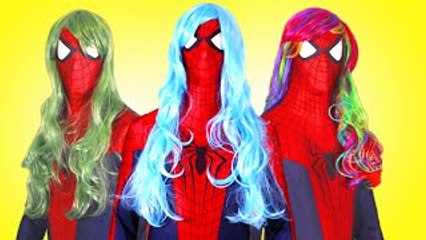 Spiderman Gets Rainbow Hair! w/ Frozen Elsa & Anna, Pink Spidergirl, Chocolate Candy & Joker Prank