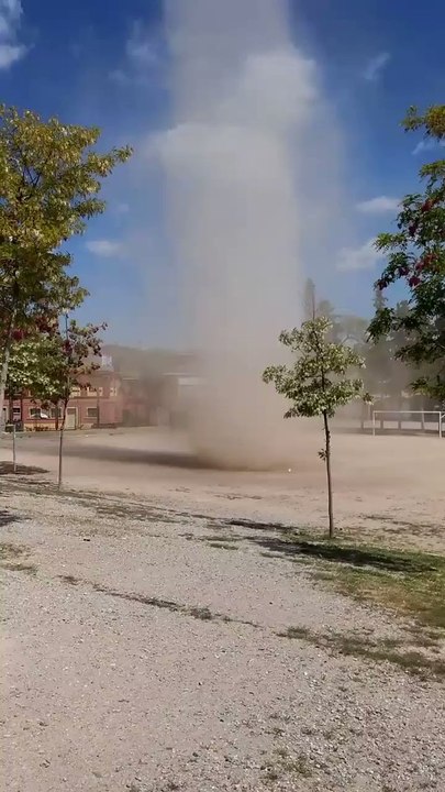 Dust Devil Spins Through Small Spanish Town of Tarrega