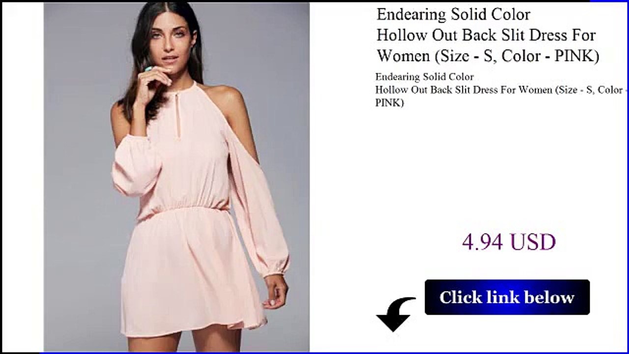 Endearing Solid Color Hollow Out Back Slit Dress For Women Size  S Color  PINK