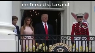 Moment Melania had to nudge the President Trump to remind him to place his hand over chest