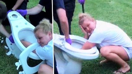 Woman Hand Gets Stuck In A Toilet