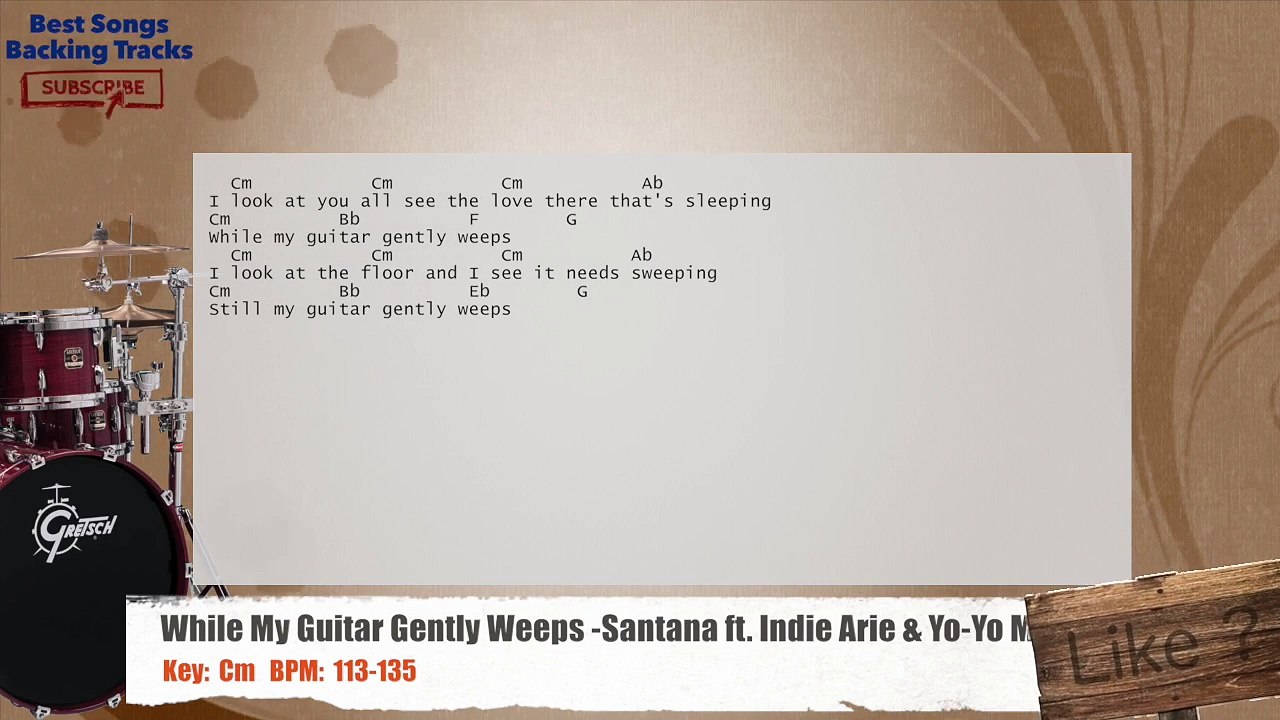 While My Guitar Gently Weeps - Santana ft. Indie Arie & Yo-Yo Ma Drums Backing Track