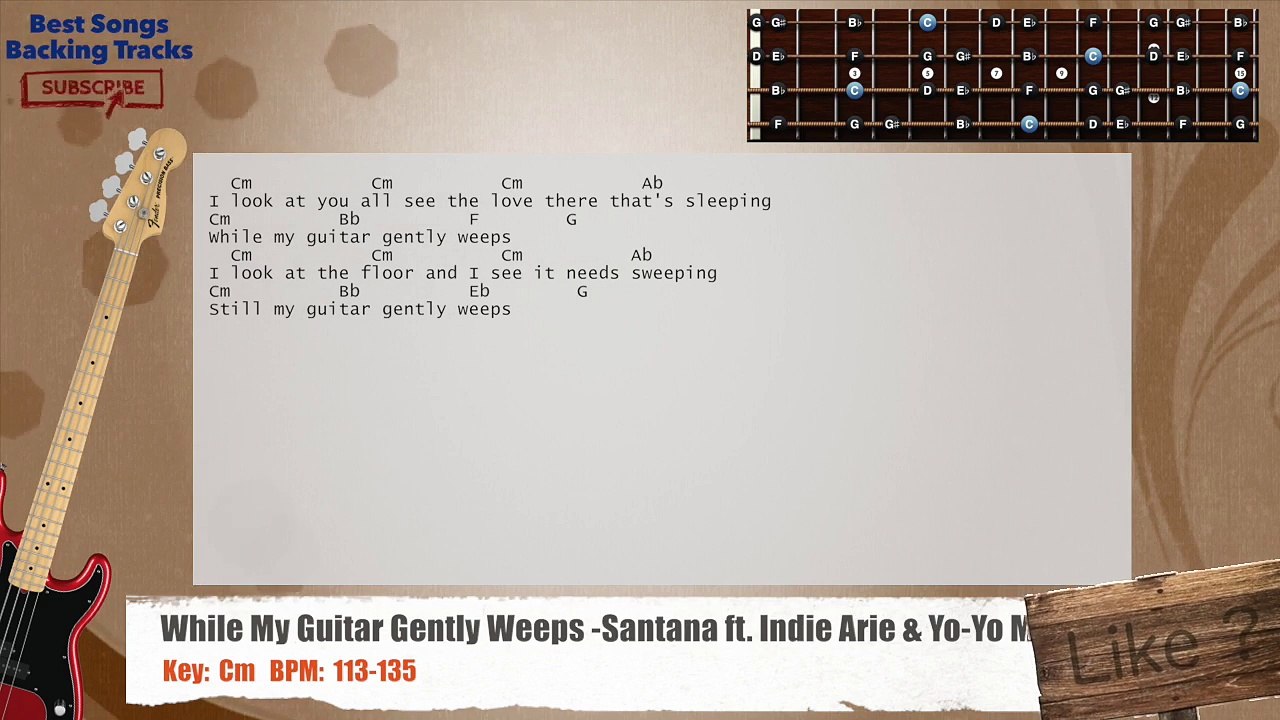 While My Guitar Gently Weeps - Santana ft. Indie Arie & Yo-Yo Ma Bass Backing Track