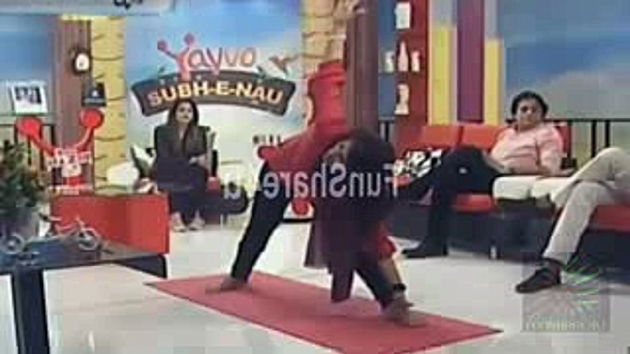 she starts exercise and see what boys reaction...............