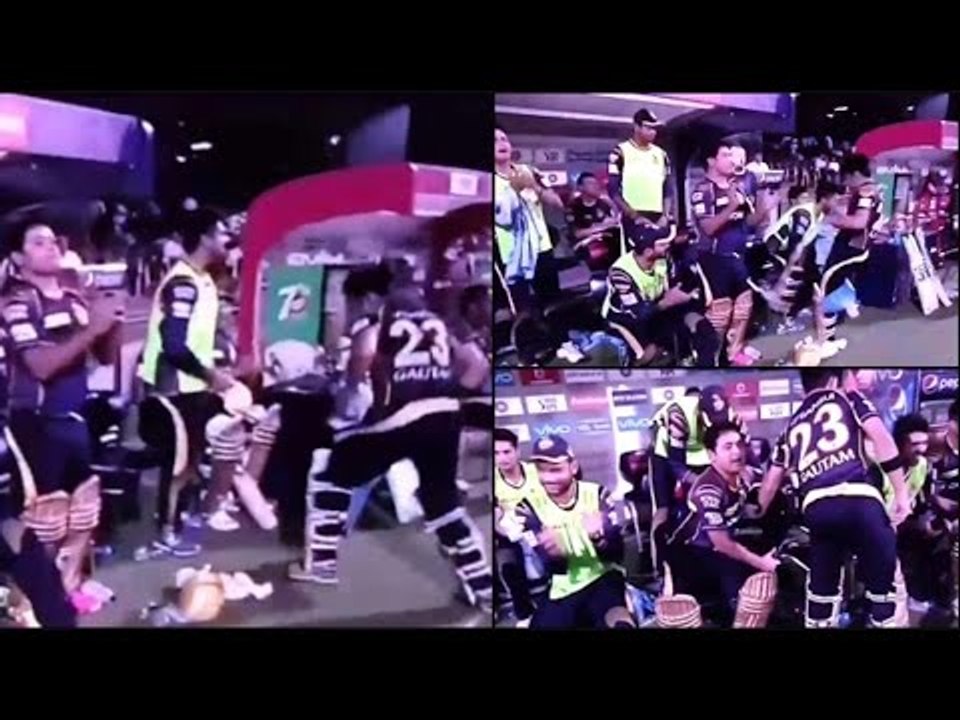 Gautam Gambhir kicks chair, abuses to celebrate KKR win over RCB | Oneindia News