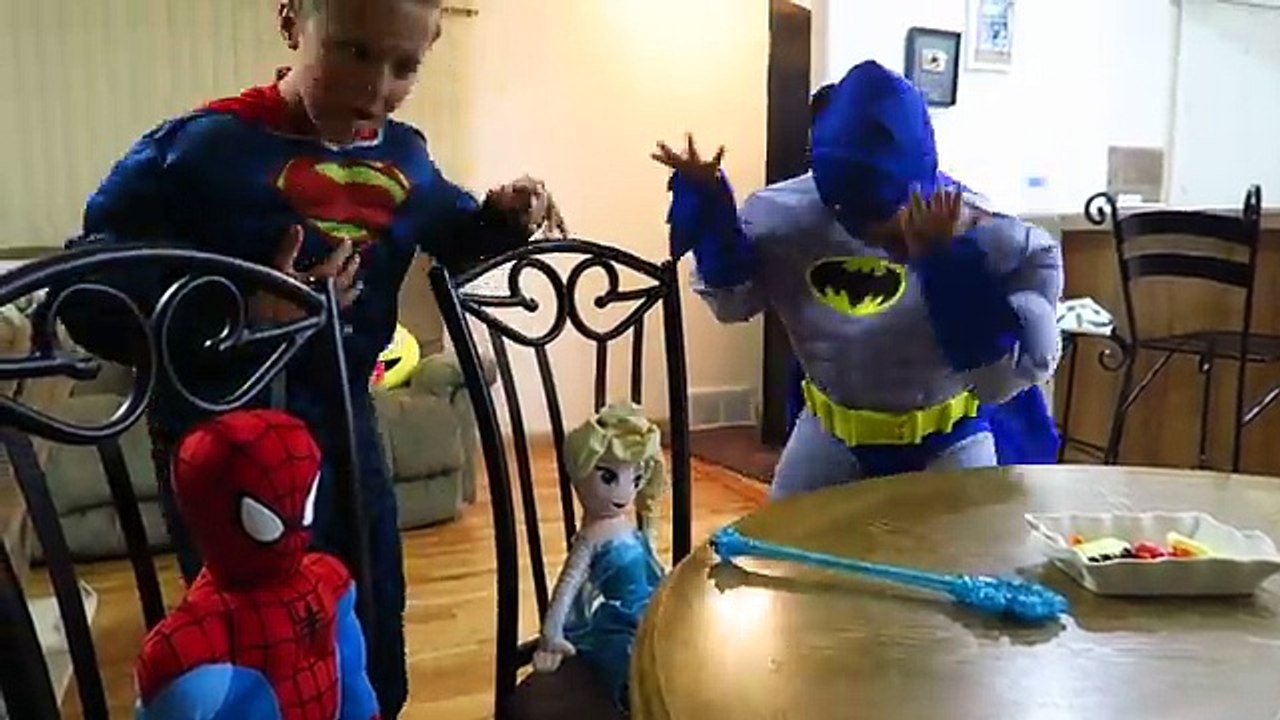 Spiderman Baby Frozen Elsa Superman Spidergirl Alliance vs Maleficent Magic Potion Funny Candy Prank
