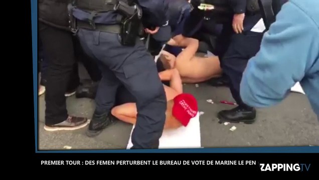 Marine Le Pen : Des Femen perturbent son passage au bureau de vote
