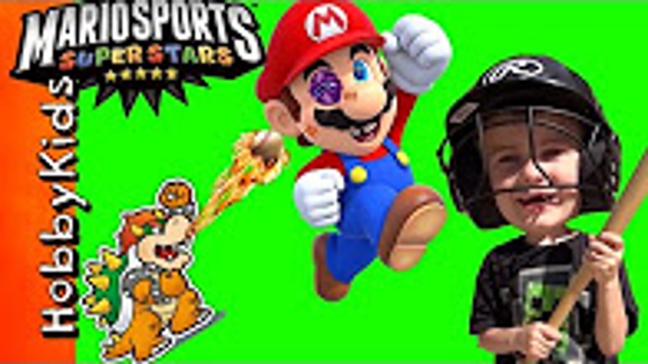 FIRE BALLS BATTLE! MarioSports Superstars + Bowser BASEBALL. Video Gaming Fun HobbyKidsTV