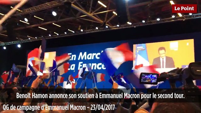 Réaction des militants d'En Marche quand Benoît Hamon annonce son soutien à Emmanuel Macron