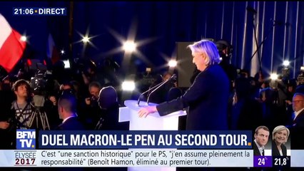 Qualifiée pour le second tour, Marine Le Pen salue un "résultat historique"