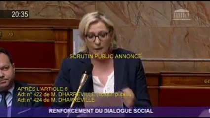 Marine Le Pen intervenait ce soir à l'Assemblée nationale contre la nouvelle Loi Travail