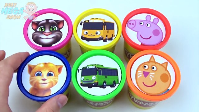 Сups Stacking Play Doh Clay The Little Bus Tayo Peppa Pig Talking Tom Learn Colors for Chi
