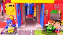 Little People FIRE STATION! Joker Steals + Batman Superman Batgirl Heroes HobbyKidsTV