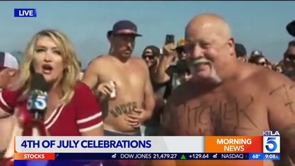 Un homme ivre vomit sur une journaliste pendant la fête nationale américaine !
