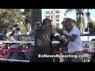 Boxing Star Anselmo Moreno hitting the mitts