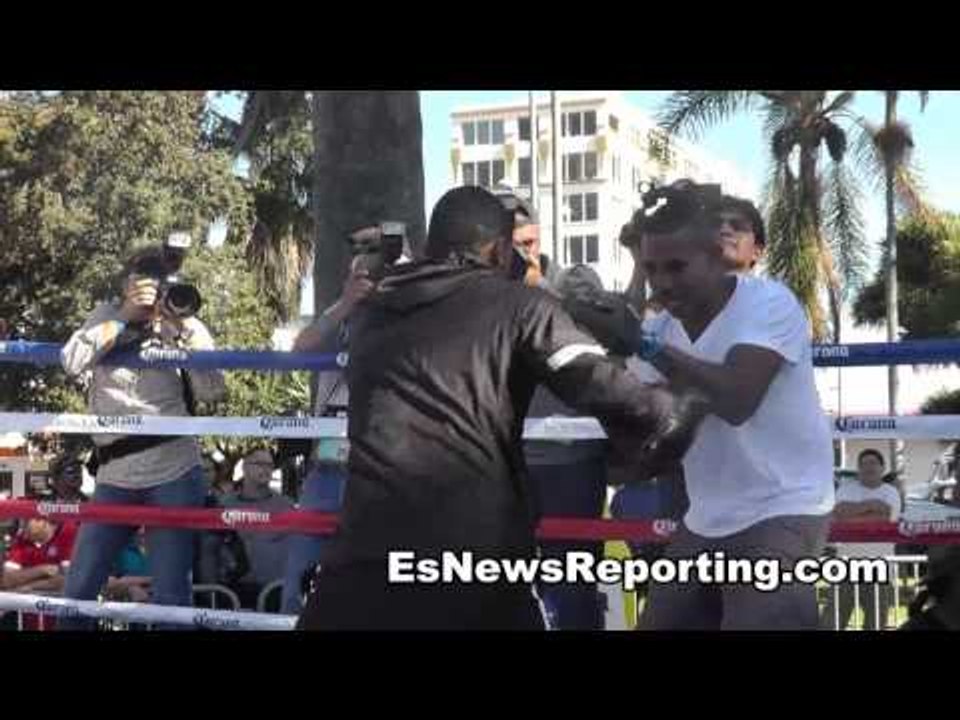 Boxing Star Anselmo Moreno hitting the mitts