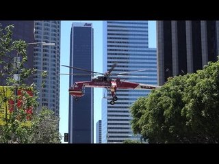 Skycrane Helicopter Hovers Above Downtown LA