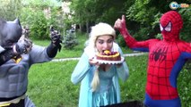 Frozen Elsa & Spiderman vs Angry CAKE Attack! Princess Anna Maleficent Hulk Superheroes Real :))