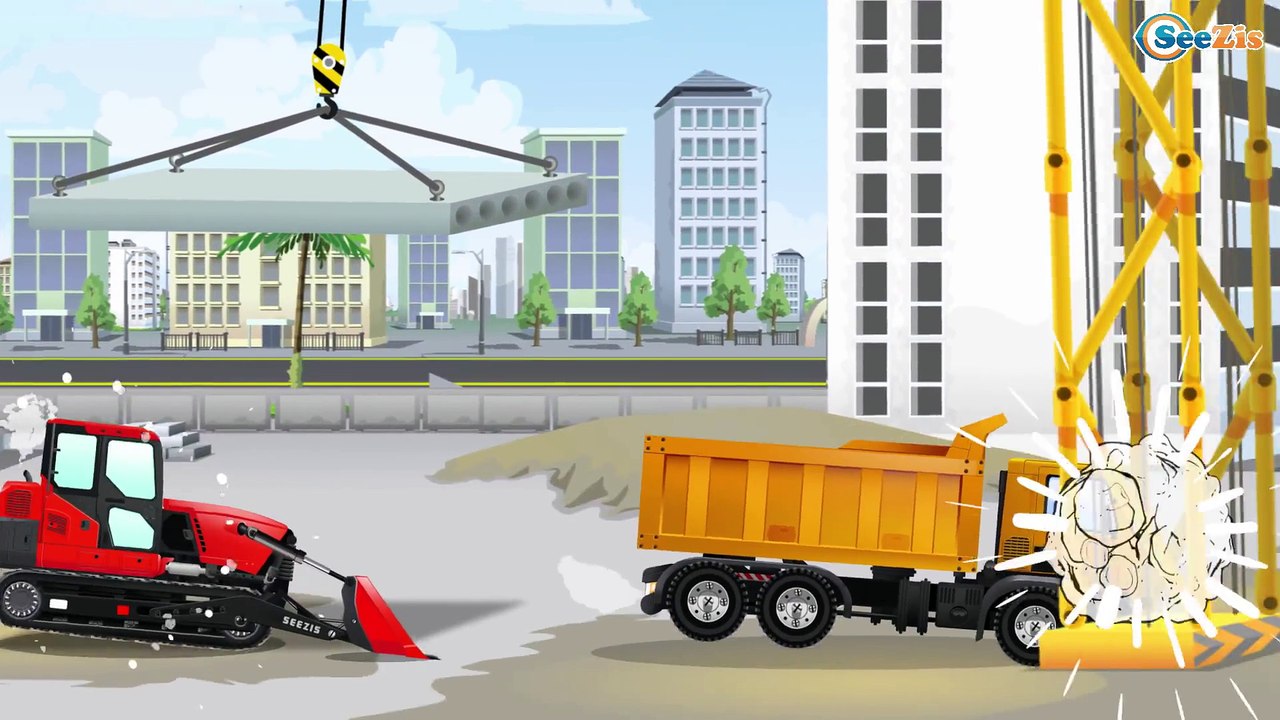 BIG Bulldozer & JCB Excavator working with Dump Truck in the City | New Kids Car Cartoon