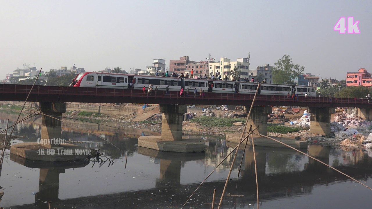 Comilla Commuter Train Passing Tongi Rail Bridge in full Speed in 4K