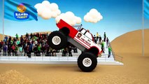 Dans le course enfants pour et dessins animés dessins animés pro monster truck long chemin à la ville