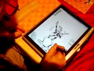 Franck Margerin dessinant sur un TabletPC Toshiba m200