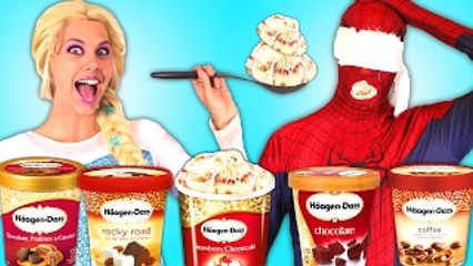 Frozen Elsa & Spiderman ICE CREAM CHALLENGE! w/ Joker Princess Anna Police Car! Superhero Fun