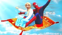 Spiderman & Frozen Elsa’s Magic Carpet Ride! w/ Anna, Joker & Harley Quinn, Pink Spidergirl, Prank