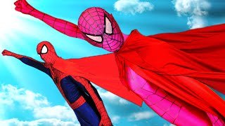 Spiderman & Pink Spidergirl Fly To The Moon! w/ Frozen Elsa Anna & Kristoff, Batman and Supergirl :)