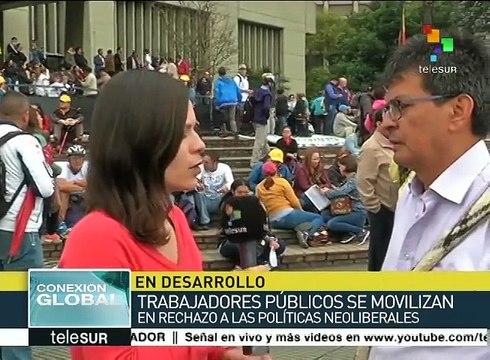 Trabajadores colombianos se movilizan en Bogotá por sus derechos