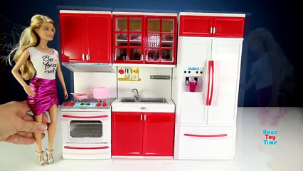 Cooking Kitchen Fridge Oven Toy Set with Barbie For