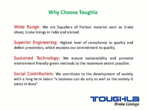 Toughla Brake Lining Manufacturing Company Presentation