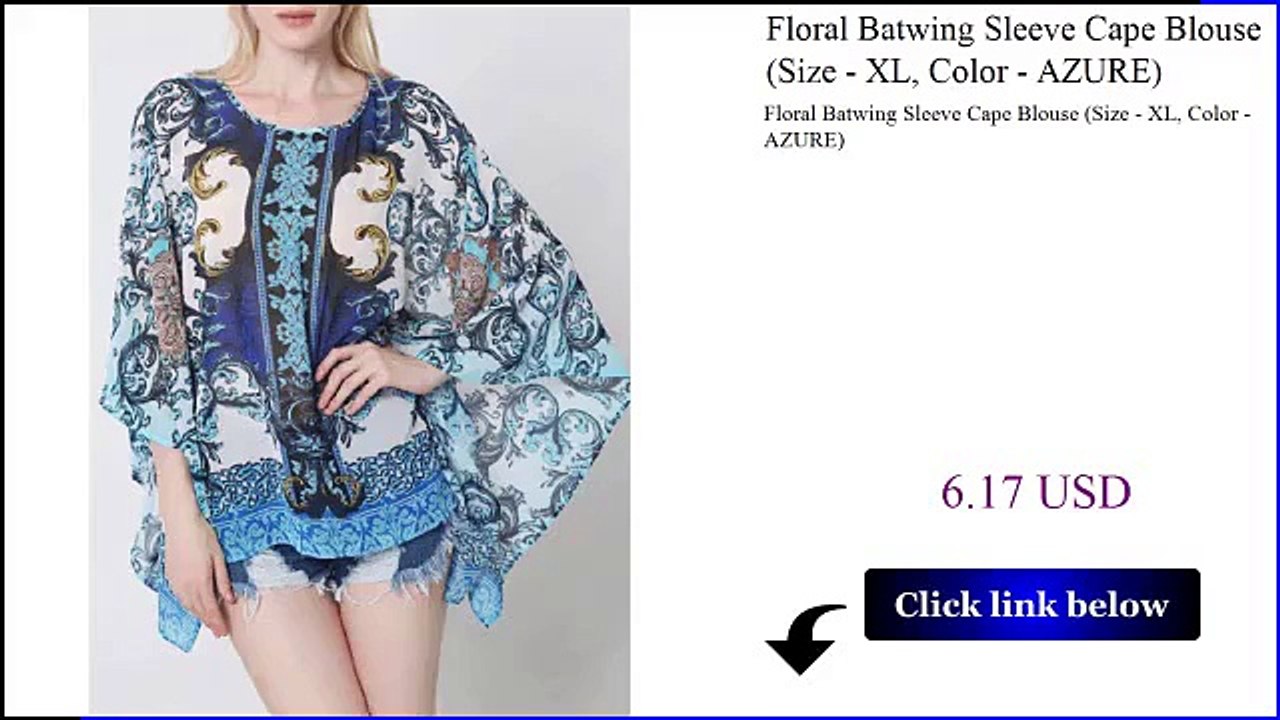 Floral Batwing Sleeve Cape Blouse Size  XL Color  AZURE