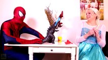 Pink Spidergirl & Spiderman vs T-Rex   Godzilla! w  Frozen Elsa Fun Superhero Movie in Real Life  )