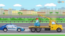 Kids Car Cartoons - The Blue Police Car & Fire Truck rescue in the Trucks City 2D Animation