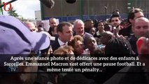 Présidentielle : «plat du pied, sécurité», Macron en mode football à Sarcelles...