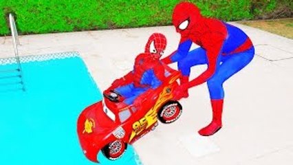 Spiderman PUSH Spiderbaby INTO POOL?! w/ Joker Hulk Funny Compilation Toys Cars Video in Real Life
