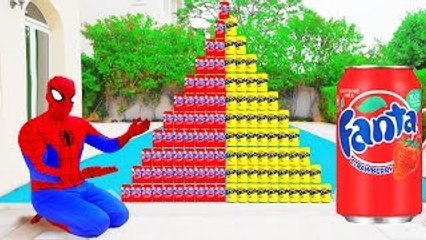 CRAZY FANTA COLOR PYRAMID! w/ Spiderman, Hulk, Spiderbaby & Joker Kids Video Family FUN in Real Lif