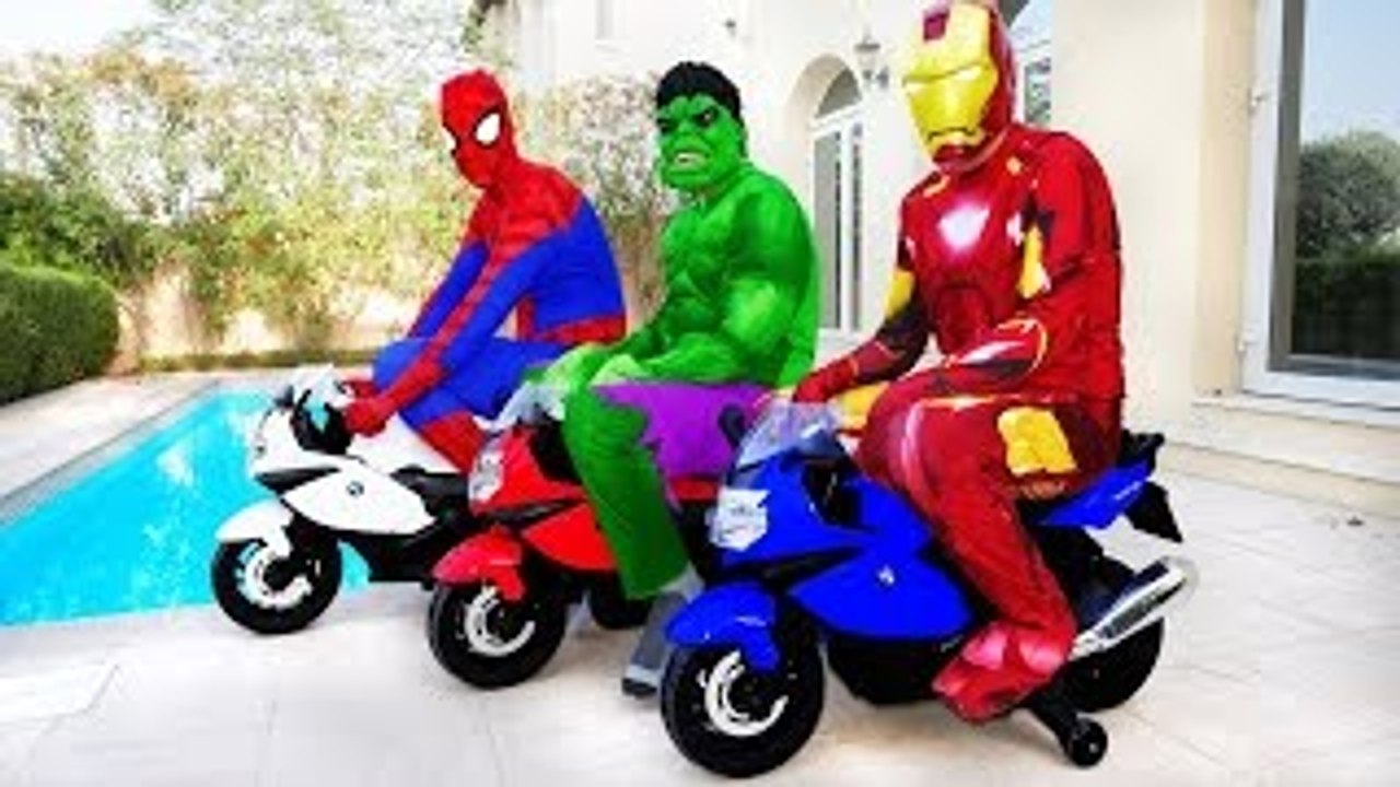THE AVENGERS : Spiderman & Hulk Iron Man RACING PRANK! w/ Joker Disney Toys Movie in Real Life