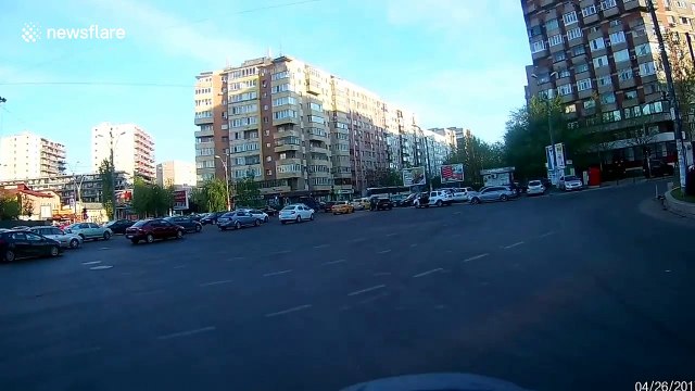 Car knocks cyclist over on Romanian road