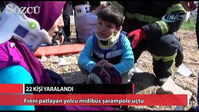 Freni patlayan yolcu midibüs şarampole uçtu:22 yaralı