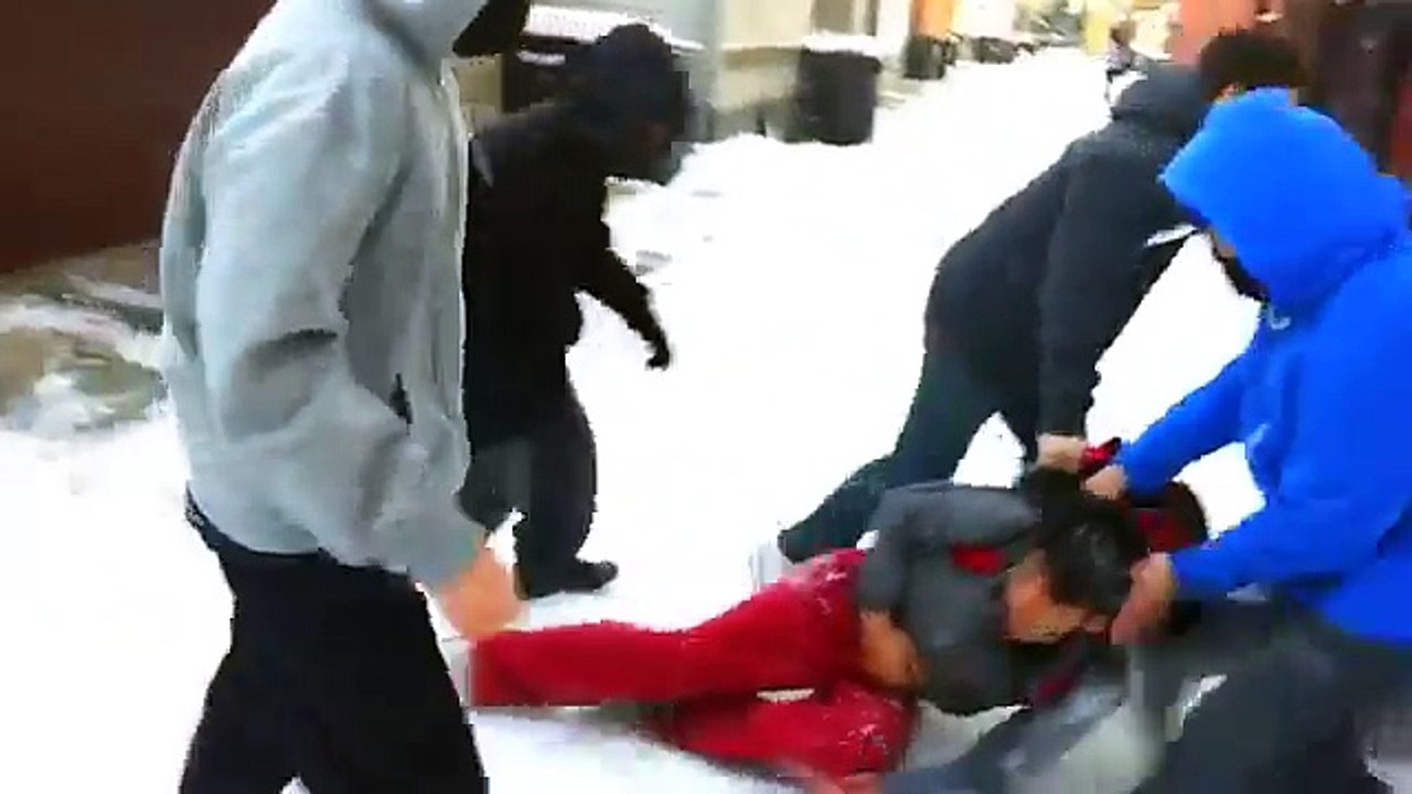 helpless asian man attacked and jumped by 7 others behind school
