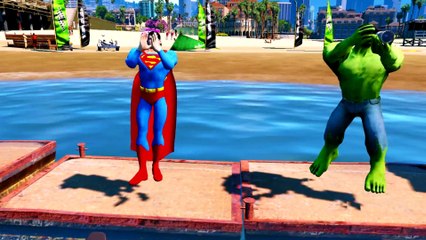 Colors SeaSharks Jumping on Ramp With Spiderman And Superheroes Cartoon for Kids 3d Animation!