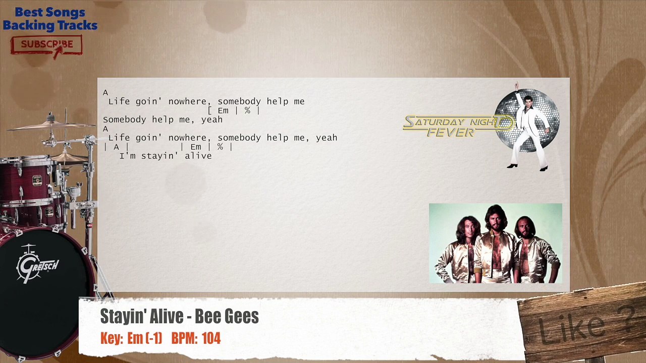 Stayin' Alive - Bee Gees Drums Backing Track with chords and lyrics