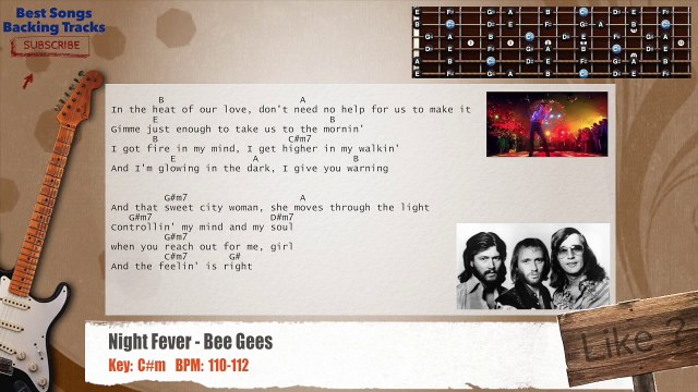 Night Fever - Bee Gees Guitar Backing Track with chords and lyrics