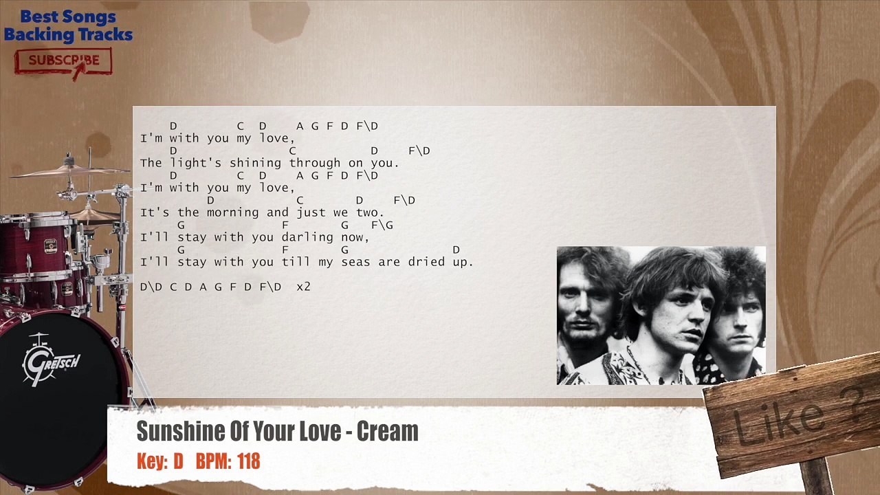 Sunshine Of Your Love - Cream / Clapton Drums Backing Track with chords and lyrics