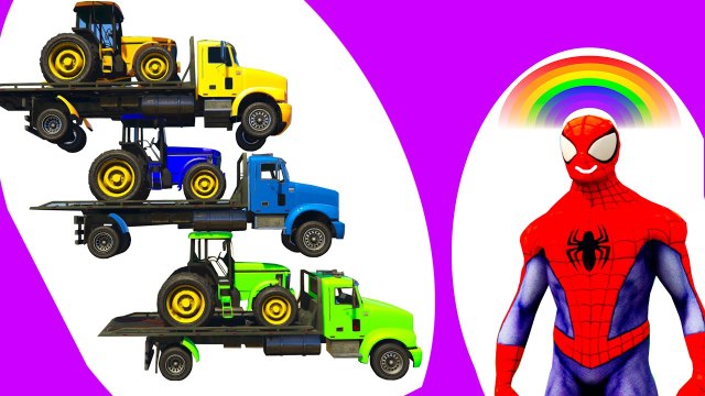 Learn Colors Cars for Kids & Transportation on Trucks w Spiderman Cartoon & Nursery rhymes songs